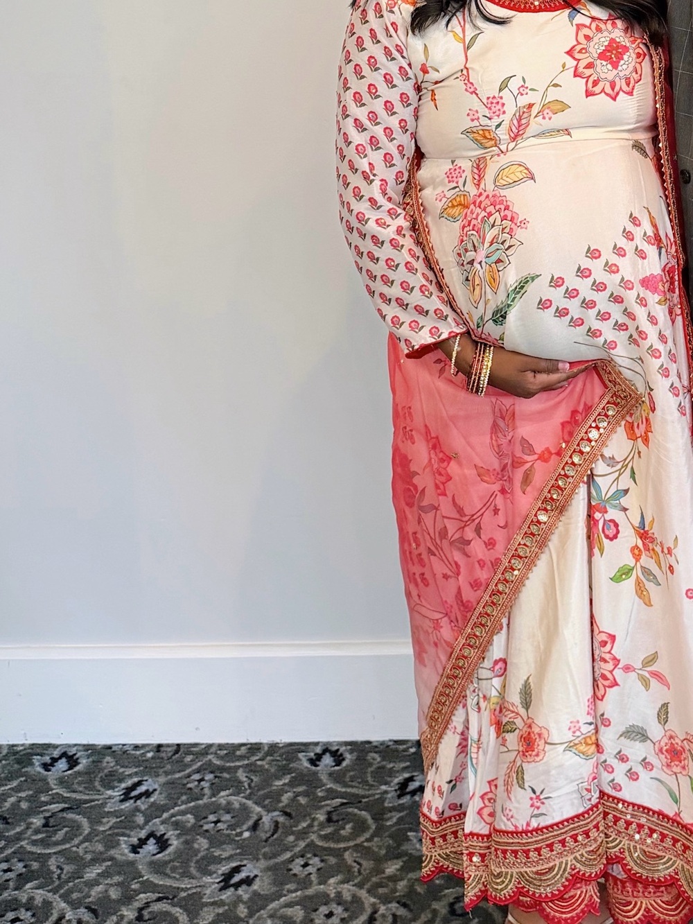 Cream and Coral Floral Indian Dress